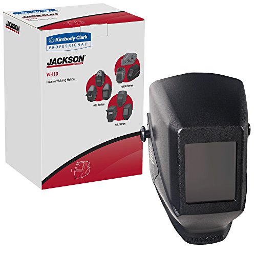 Jackson Safety Jackson 15134 W10 HSL 100 Black Passive Welding Helmet in front of packaging, offering a clear view of the helmet design, ideal for protective use.