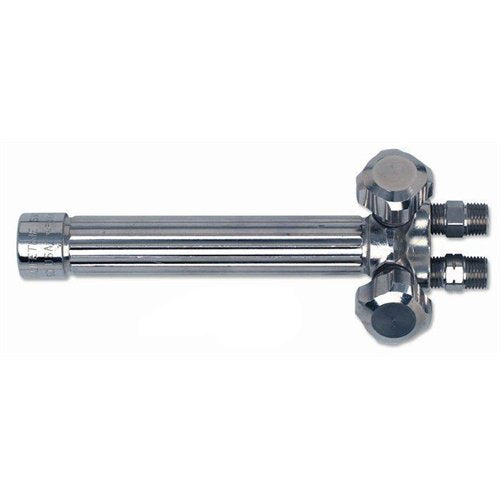 Close-up of Smith WH200A Heavy Duty Torch Handle 7-1/2 in. by Miller, showcasing the fluted brass handle and stainless steel ball valves for reliable performance.