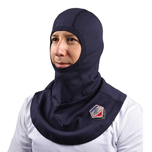 Black Stallion AH1520-NV TruGuard 200 Arc Rated FR Cotton Balaclava in blue, designed for protective comfort and safety compliance.
