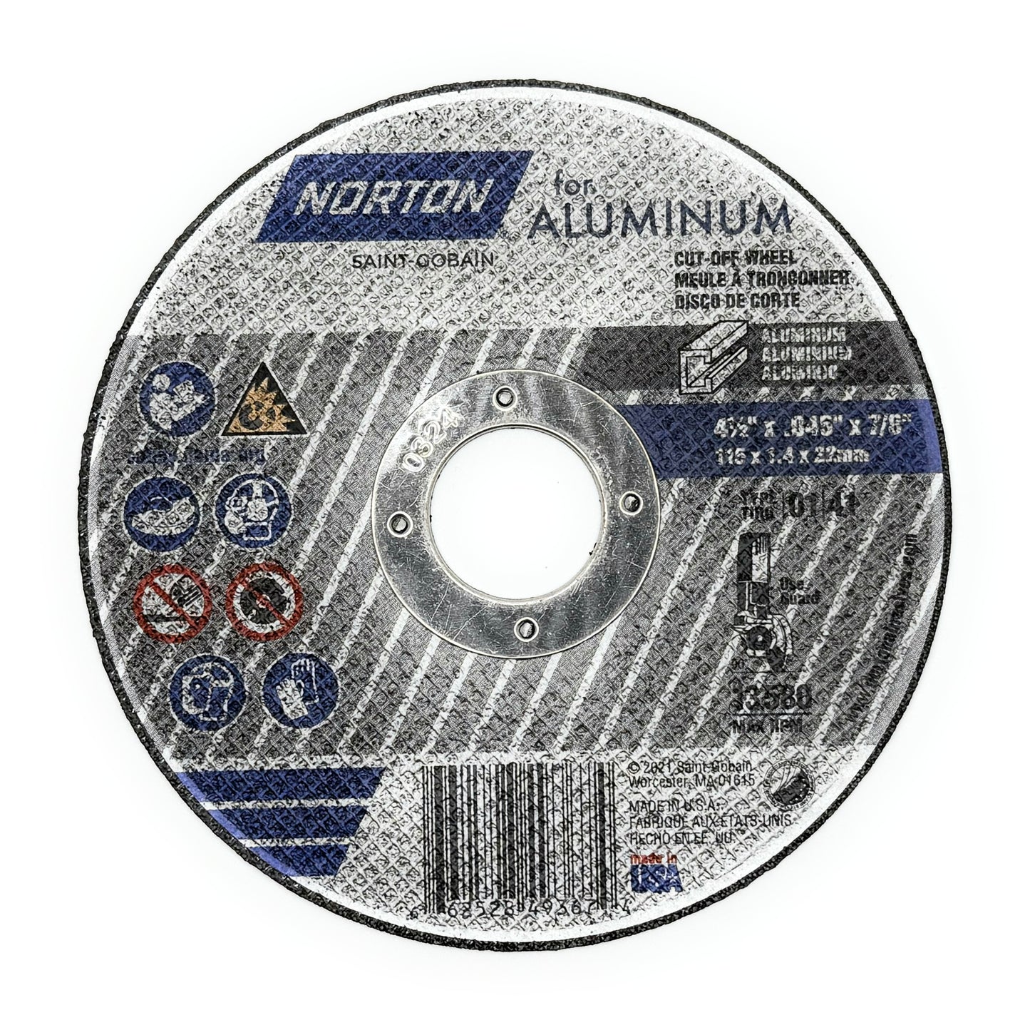 Norton 49367 Cut-Off Wheel, Type 1, Aluminum Oxide, 7/8" Arbor, 4-1/2" x 0.045" Pack of (25)