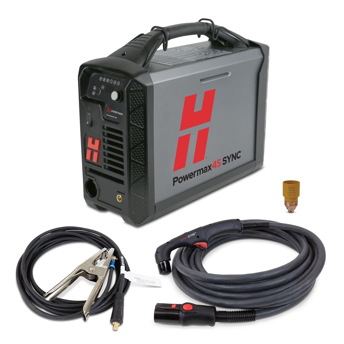 Hypertherm Powermax 45 SYNC Plasma Cutter for Metalworking with a 20 ft. handheld torch, showcasing versatile features, ideal for professionals in plasma equipment.