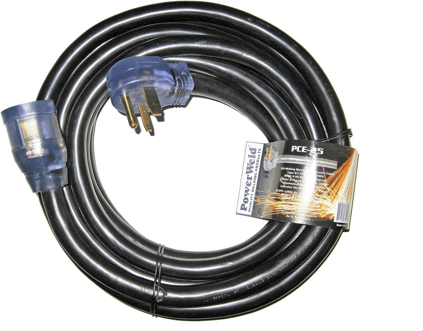 PowerWeld PCE-50, 50' 8/3 Type STW 250V Welder Power Extension Cable