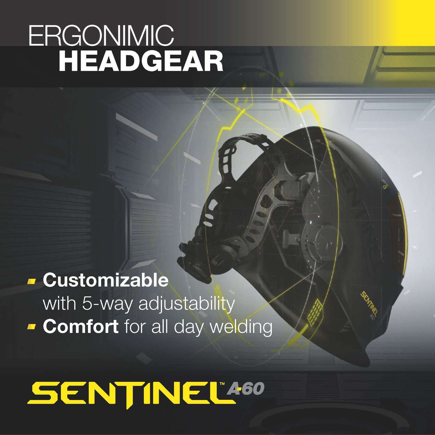 Back view of the ESAB 0700600860 Sentinel A60 Welding Helmet showcasing its Halo headgear for a custom fit.