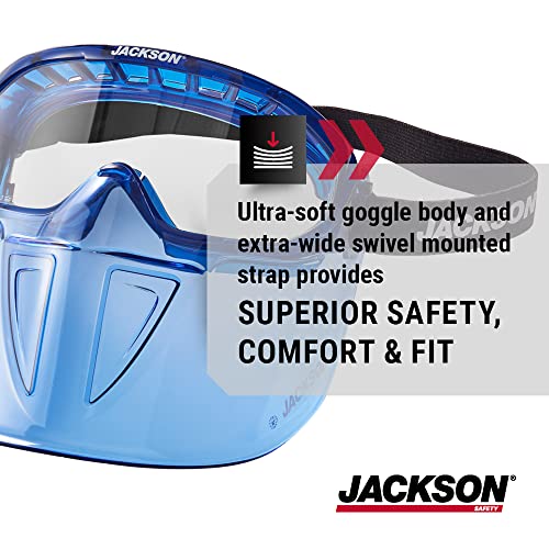 Jackson Safety GPL500 Premium Goggle with Detachable Face Shield, Anti-Fog Coating, Clear Lens, Blue, 21000