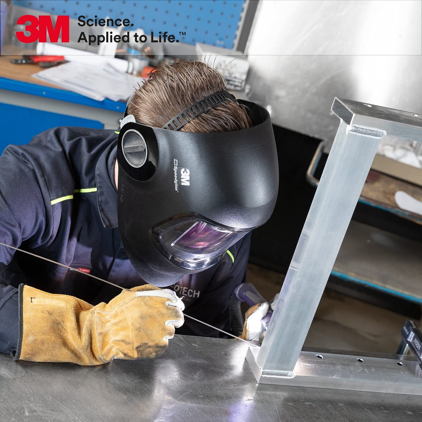 3M Speedglas G5-02 Auto Darkening Welding Helmet demonstrating its Bluetooth connectivity and user-friendly interface for professional welders.