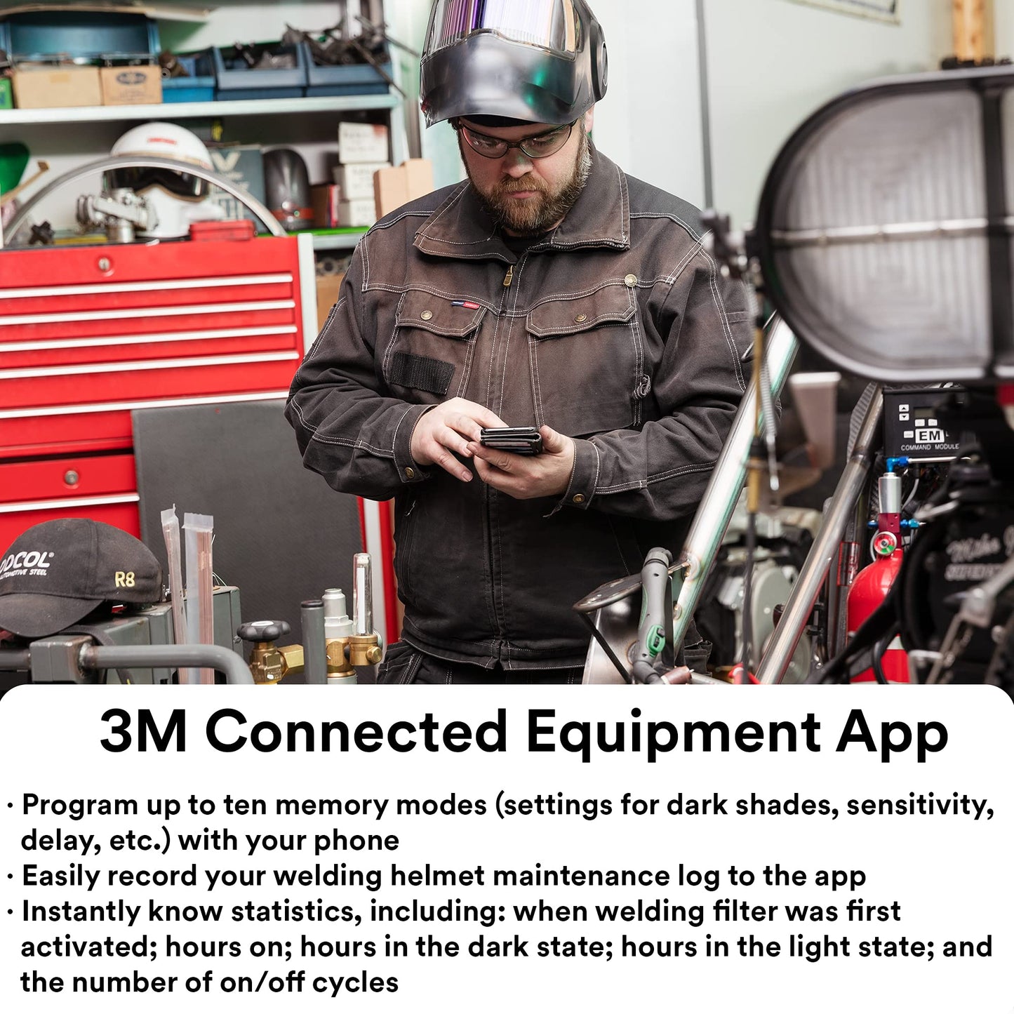 Close-up view of the 3M Speedglas G5-02 Auto Darkening Welding Helmet with adjustable arc detection sensitivity feature highlighted.