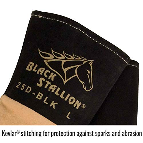 Close-up of Black Stallion 25DXL X-Large Deerskin TIG welding gloves showcasing the high-quality drag patch and stitching, perfect for TIG welding. Tig Glove.