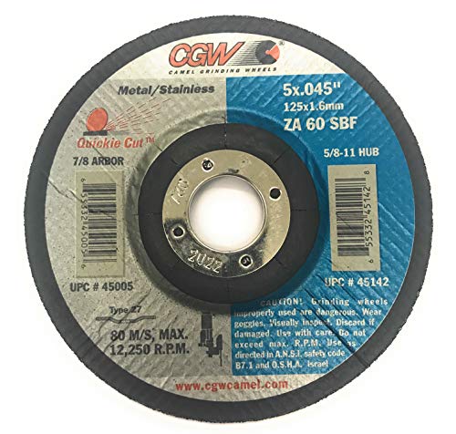 CGW Abrasives 45005 Cut-Off Wheel 5" x 7/8" Type 27 Zirconia Aluminium Oxide, Pack of (25)