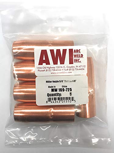 169-725 Miller Style M-25 Nozzle 5/8" Bore - 1/8" Recessed Mount - Arc Weld by Masterweld Pack of (5)