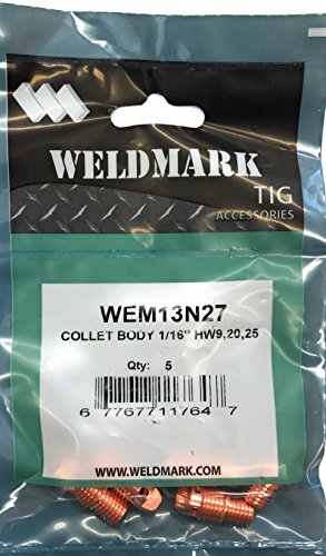 Weldmark TIG Collet Body Set of 5 for #9, 20, and 25 Torches - High-Quality Welding Accessories, featuring 1/16" collet bodies.