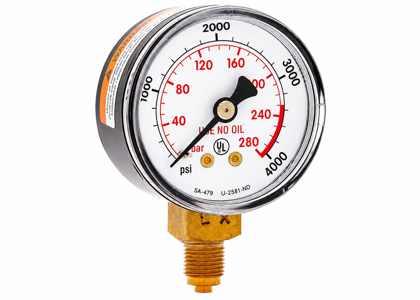 Harris 9006254, 2" x 50mm Straight Thread Bottom Mount Gauge - Painted Steel Case - 1 Each (0-4000 PSI)