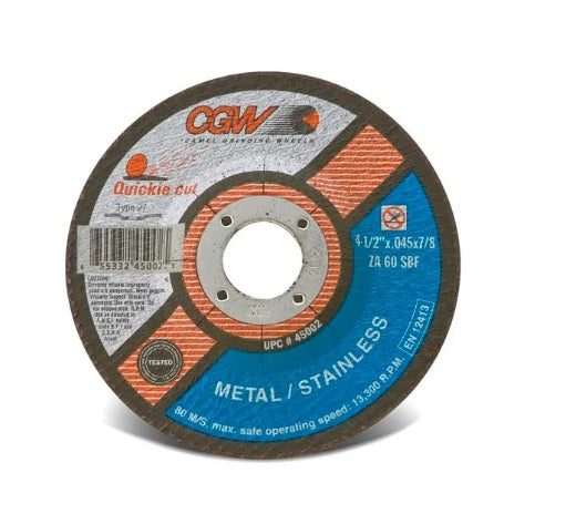 CGW 45002, Quickie Cut 4.5"x 0.045" X 7/8" Arbor, T-27, Cut-Off Wheel, Pack of (25)