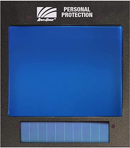 Close-up view of the ArcOne Vision X81VX Black XTREME auto darkening filters, showcasing the advanced technology and large viewing area for professional welding applications.