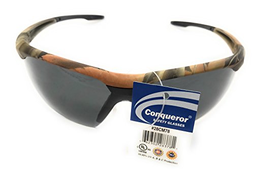 Conqueror Safety Glasses, Camo Frame, Gray Anti Fog, Wraparound Lens, 28CM78, 1 Pair