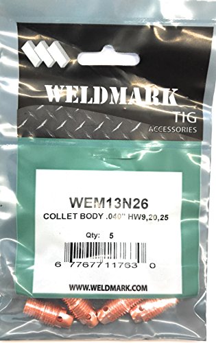 Weldmark TIG Collet Body Set of 5 in Packaging for #9, 20, and 25 Torches - Quality Welding Accessories.