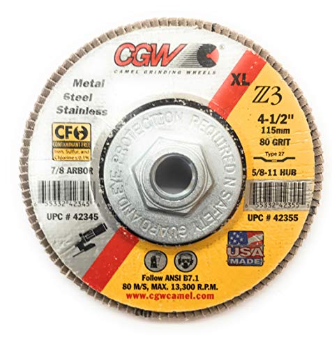 CGW 42355, 4-1/2" x 5/8-11" 80 Grit Zirconia Flap Disc, Pack of (10)
