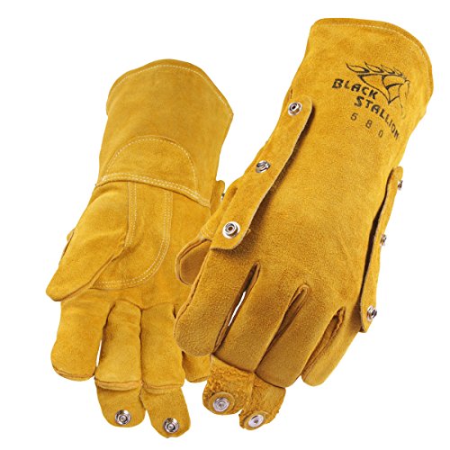 Black Stallion 580L Large Flux Guard Premium Cowhide Stick Welding Glove by Revco, designed as heat resistant welding gloves with CushionCore lining for added comfort during stick welding.