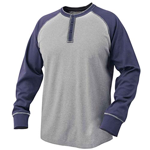 Black Stallion TF2520 Flame-Resistant Cotton Jersey Henley Long Sleeve T-Shirt, Navy/Gray, Large