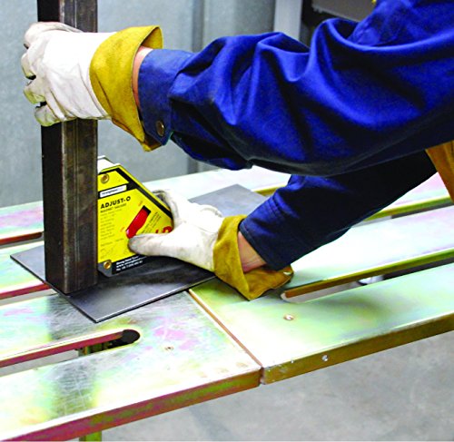 Strong Hand Tools MSA48-HD Heavy Duty Adjust-O Magnet Square being used to align metal plates, demonstrating its 160 lbs pulling power.