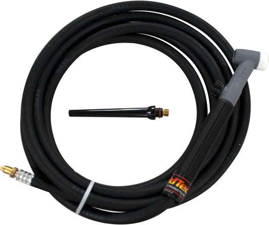 Weldtec WT-17Fv 12.5' TIG Torch Kit including Flex Valve and Rubber Twister Cable, designed for 150 Amp applications, showcasing the torch and hose components.