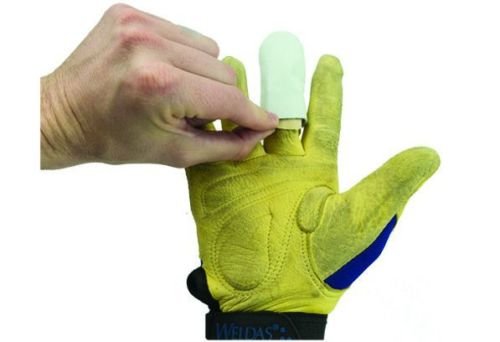 Weldas Glove Medic Leather Repair Patch Kit 10-1911 in use on a welding glove, highlighting the straightforward application process.