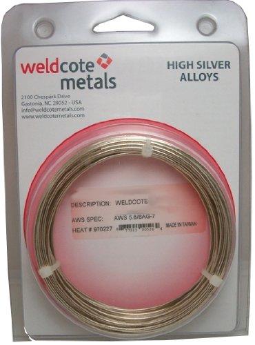 Weldcote Metals '45CF' 1/16" x 3 troy oz coil, cadmium-free silver brazing alloy presented in a clear packaging for metal joining applications.