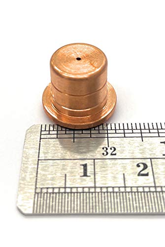 Profax PX120438 Plasma Nozzle, copper design for Hypertherm 800, measured next to a ruler for size reference.