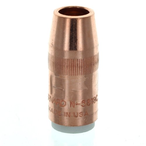 Close-up view of Bernard N-5818C Large Centerfire Nozzle for Q-Gun Series MIG Guns, emphasizing its 5/8" bore and 1/8" recess, ideal large centerfire nozzle for professional welding.