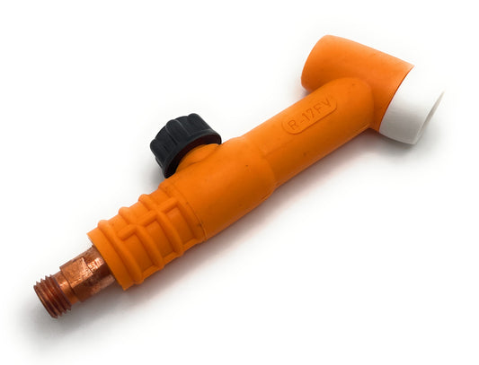 Weldtec R-17FV 180A Rocker Torch Body with Flex Head and Valve, showcasing an air-cooled design for efficient welding tasks. Ideal for both professionals and hobbyists, this lightweight torch features an integrated valve for precise gas flow control.