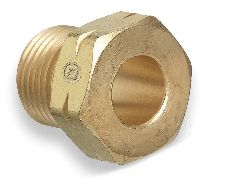Close-up image of the Western Enterprises 15-2 Regulator Inlet Nut, designed for acetylene applications. This brass fitting complies with CGA-510 specifications, ensuring optimal safety and performance for welding and cutting tasks.