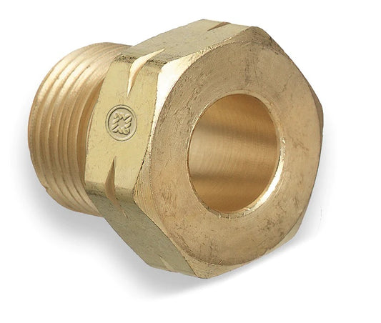 Close-up image of the Western Enterprises 15-2 Regulator Inlet Nut, designed for acetylene applications. This brass fitting complies with CGA-510 specifications, ensuring optimal safety and performance for welding and cutting tasks.