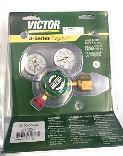 Victor 0781-4227 G150-60-540 Light Duty Oxygen Cylinder Regulator displayed in packaging, showcasing its features and specifications for optimal oxygen delivery.