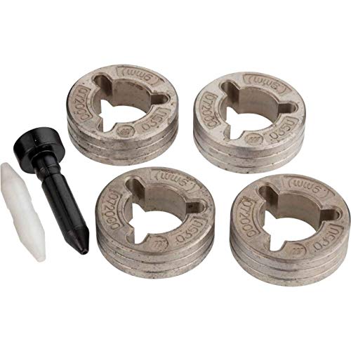 Miller Electric 044750 .035 Soft-Shelled Cored U Groove Drive Roll and Guide Tube Kit components, featuring durable drive rolls and guide tube designed for efficient welding with MigMatic 300/300 DX.