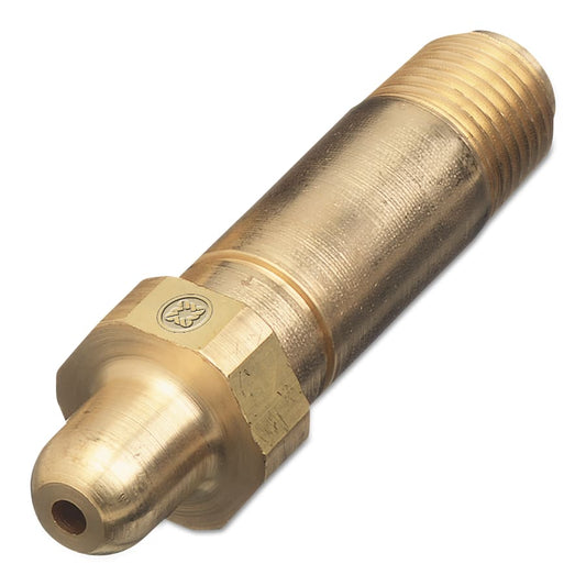 Western CGA-326 Nipple Gas Use Connection Fitting - Durable brass connector for gas use, featuring a hexagonal base.