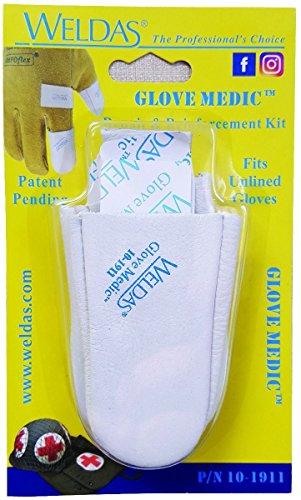 Weldas Glove Medic Leather Repair Patch Kit 10-1911 packaging showcasing the repair and reinforcement kit designed for unlined gloves.