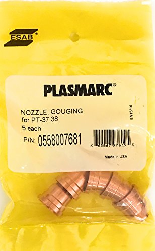 ESAB plasma gouging nozzle for PT-37/PT-38 torch, model 0558007681, ideal for precision plasma gouging, pack of 5.
