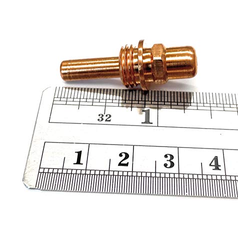 Profax PX120433 Hypertherm Style 60 Amp Electrode for PAC160 Torch - Pack of 5, displayed next to a ruler for size reference.