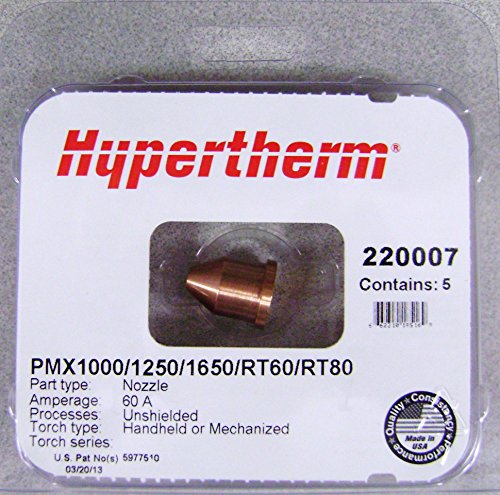 Close-up view of Hypertherm 220007 60 Amp Nozzle, Unshielded Extended - Suitable for 60 amp plasma cutter nozzle use.