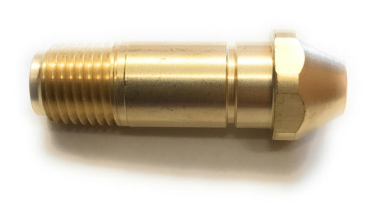 Close-up view of Western Enterprises 16-3 Nipple CGA-300, showcasing its brass construction and threaded end, ideal for gas connections.