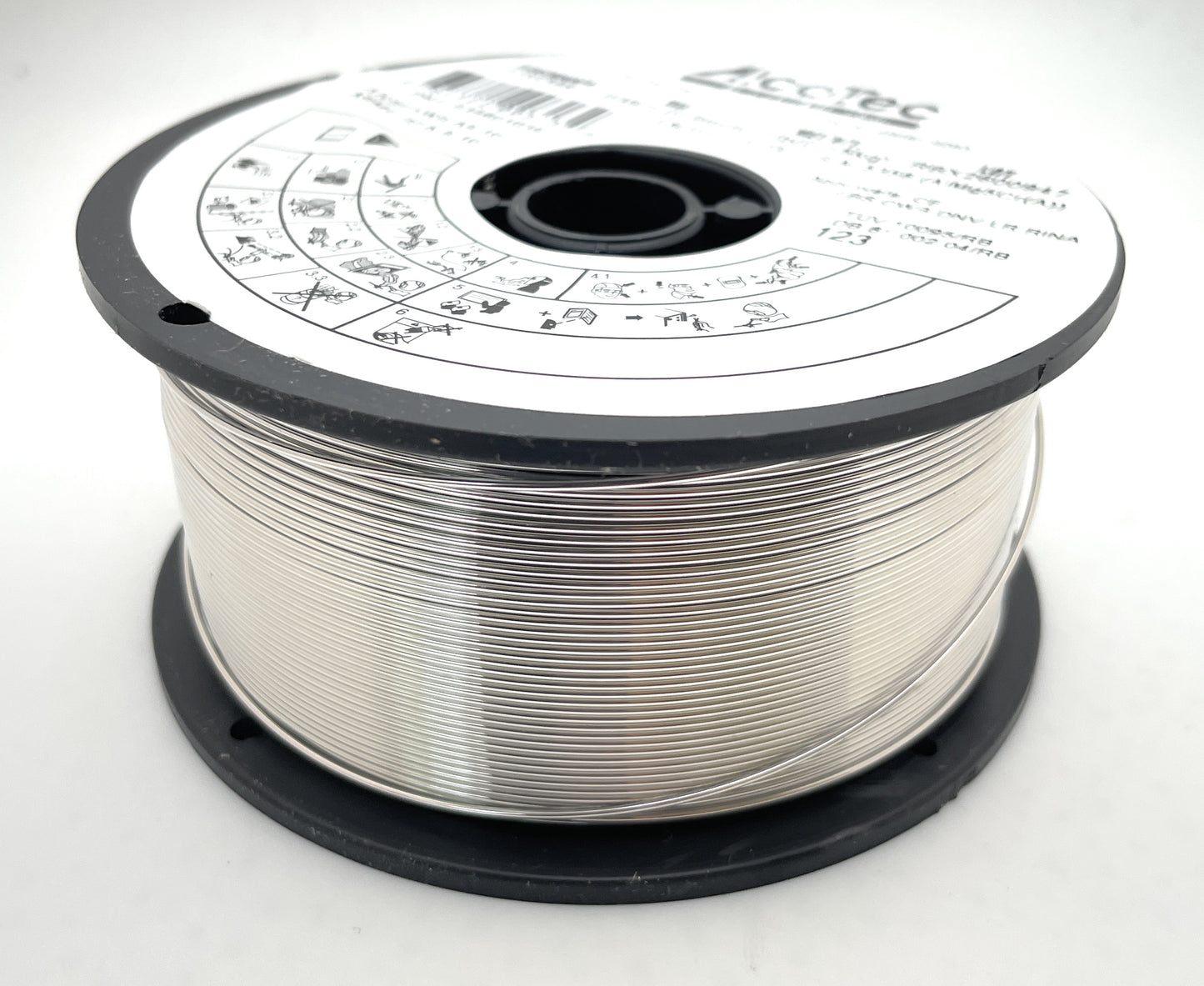 Close-up view of Alcotec 535601035 ER5356 .035 x 1lb Aluminum Welding Wire, highlighting its durable design and suitability for Gas Metal Arc Welding, by ALCOTEC.