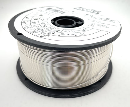 Close-up view of Alcotec 535601035 ER5356 .035 x 1lb Aluminum Welding Wire, highlighting its durable design and suitability for Gas Metal Arc Welding, by ALCOTEC.
