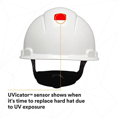 3M Hard Hat H-701R-UV showcased with unique UVicator sensor to indicate UV exposure and ensure optimal protection in outdoor environments.