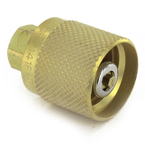7141F Forklift Service Check Valve Connector by Rego featuring a 1-1/4" ACME female inlet and 1/4" NPT female outlet for LPG forklift systems.