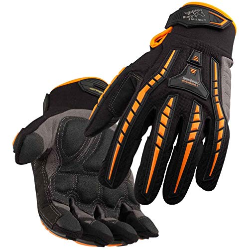 Black Stallion GX100XL X-Large Tool Handz Anti-Vibration Mechanic's Gloves featuring black/orange synthetic leather palm and spandex back, designed for maximum comfort and protection while working, ideal anti-vibration mechanic gloves.