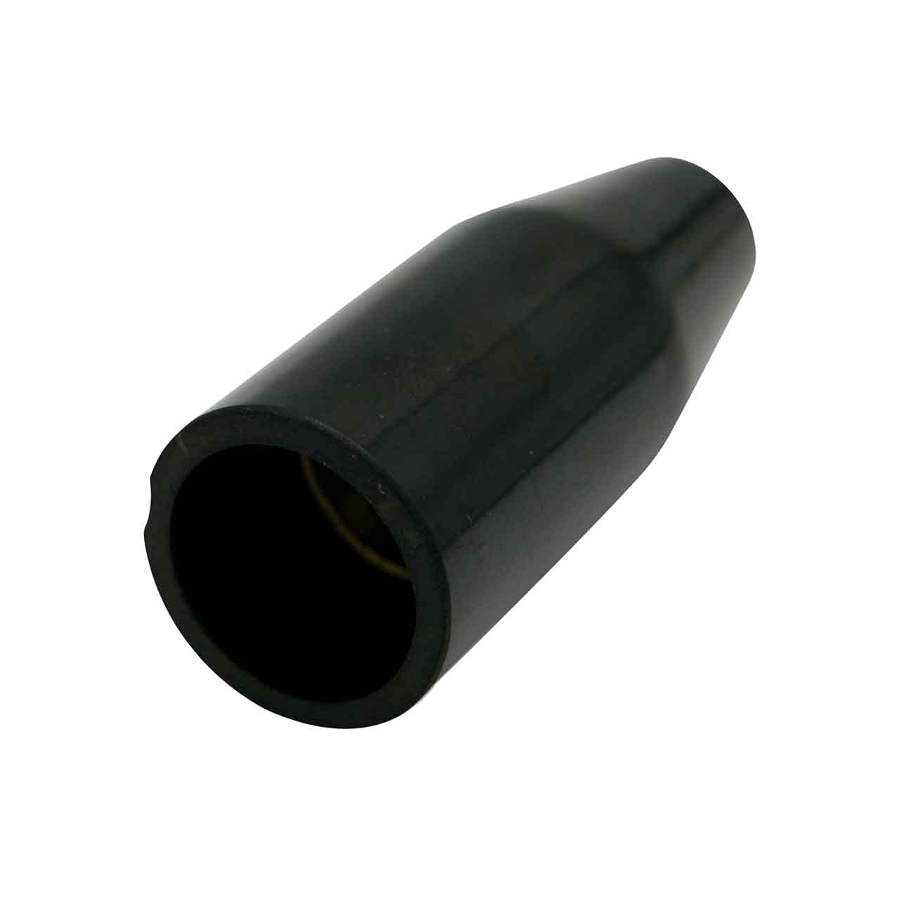 Close-up view of Miller Electric NS-MFLX gasless welding nozzle, featuring plastic material and threaded connection.