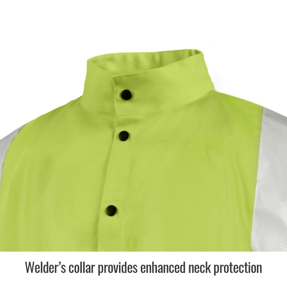 Black Stallion JF1012-LM Hi-Vis Safety FR Cotton Welding Jacket with FR Reflective Tape, Lime, 2X-Large