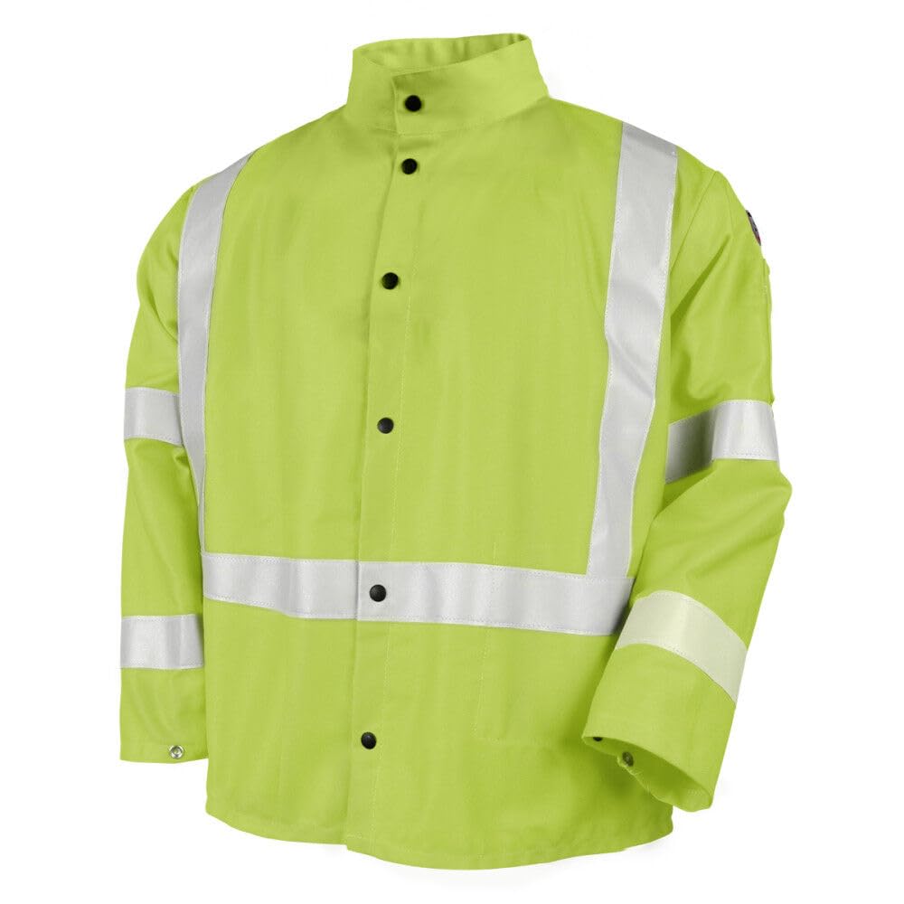 Black Stallion JF1012-LM Hi-Vis Safety FR Cotton Welding Jacket with FR Reflective Tape, Lime, 2X-Large