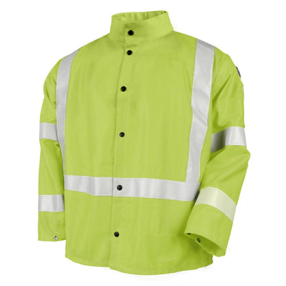 Black Stallion JF1012-LM Hi-Vis Safety FR Cotton Welding Jacket with FR Reflective Tape, Lime, 2X-Large