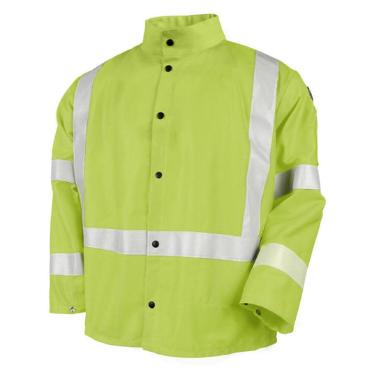 Black Stallion JF1012-LM Hi-Vis Safety FR Cotton Welding Jacket with FR Reflective Tape, Lime, 2X-Large