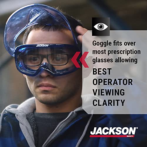 Jackson Safety GPL500 Premium Goggle with Detachable Face Shield, Anti-Fog Coating, Clear Lens, Blue, 21000